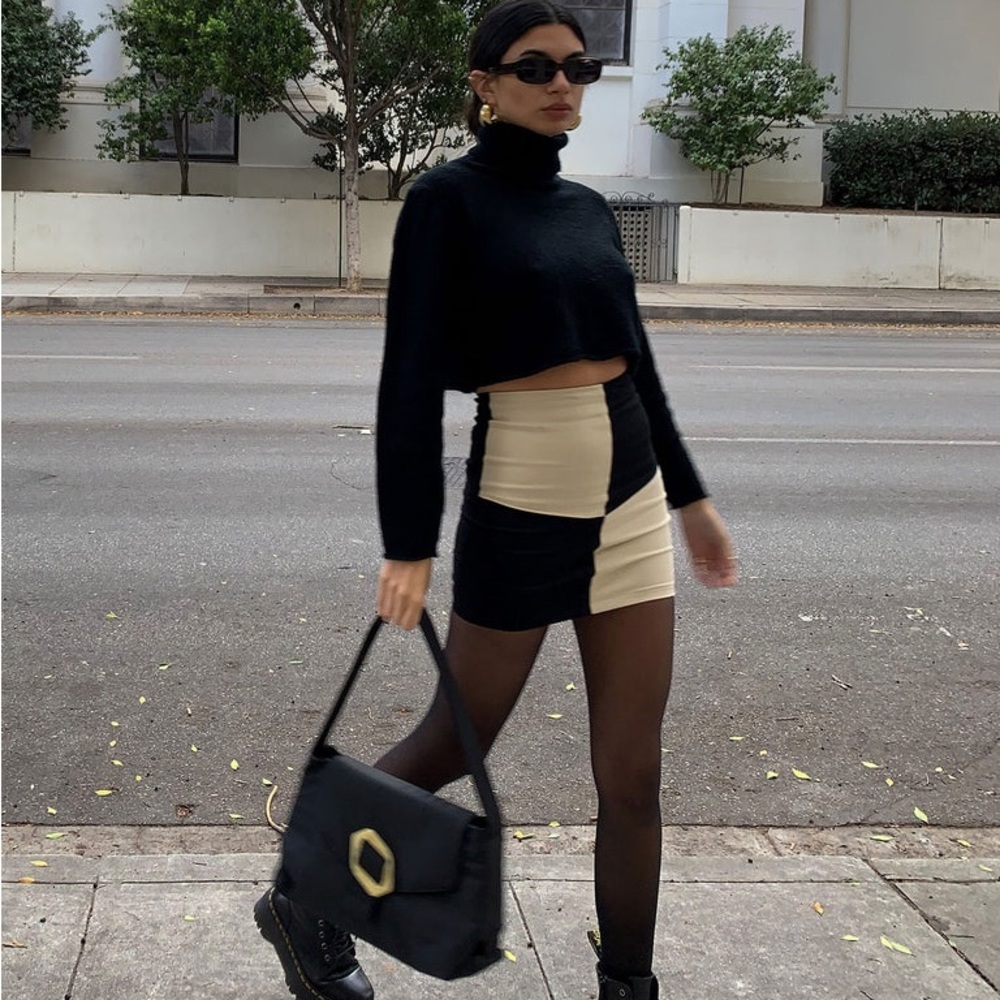 NWOT Princess Polly tan and black color block skirt